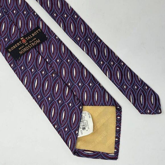 ROBERT TALBOTT BEST OF CLASS SILK TIE RED BLUE TEXTURED WOVEN STRIPE 4" X 57" - Picture 2 of 4